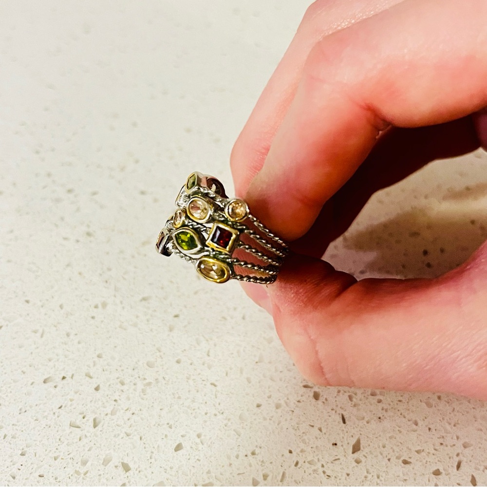 Multi-Metal Silver/Gold, Multi Color Stacked Ring - Picture 3 of 7